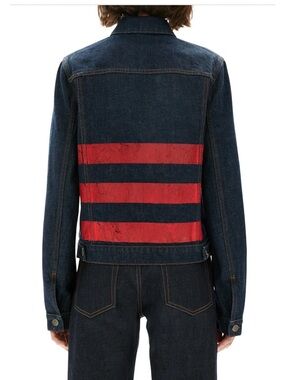 HELMUT LANG Indigo Denim Jacket with Red Stripes on Back